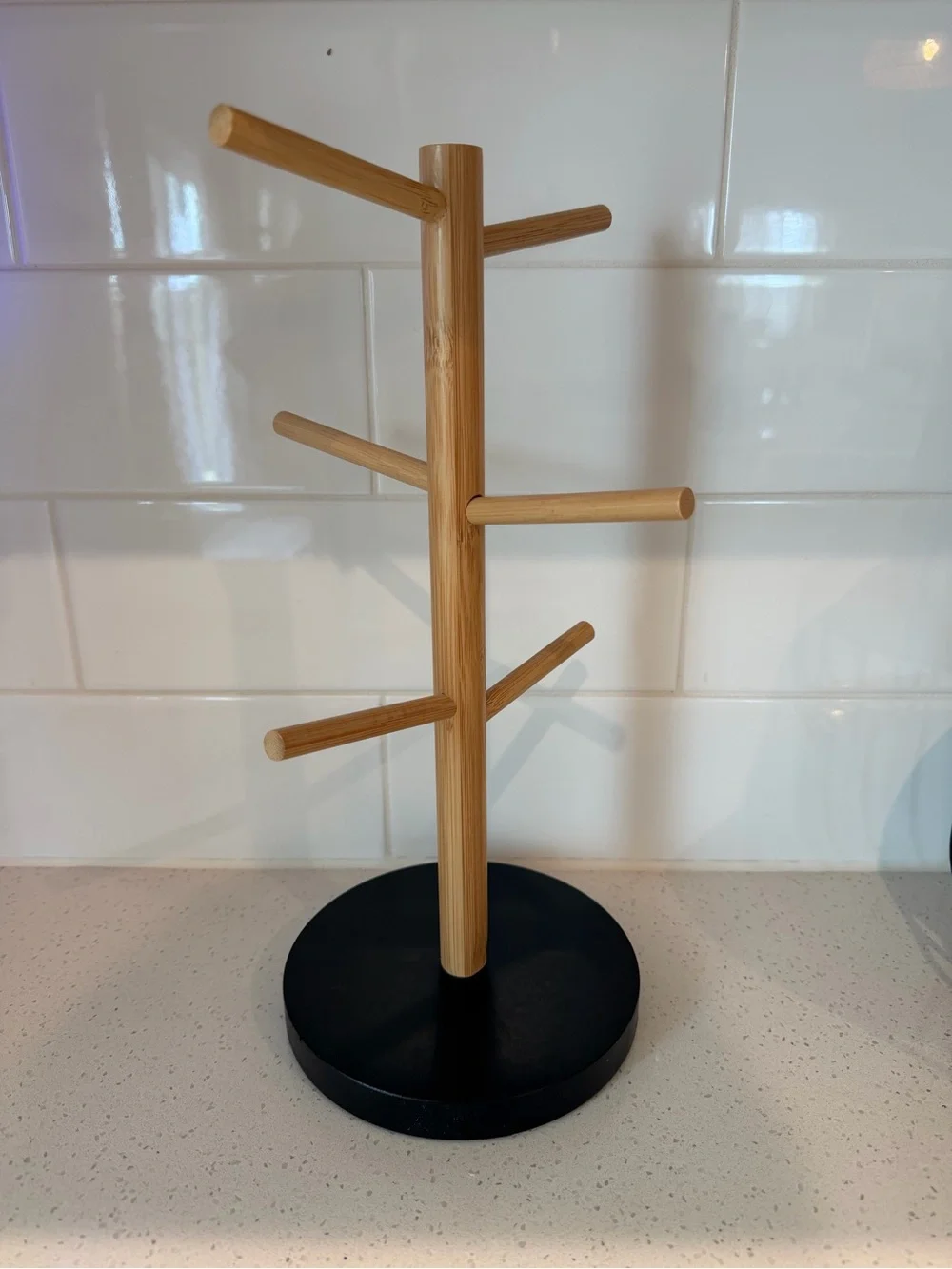 Bamboo and Black Wood Mug Tree Holder